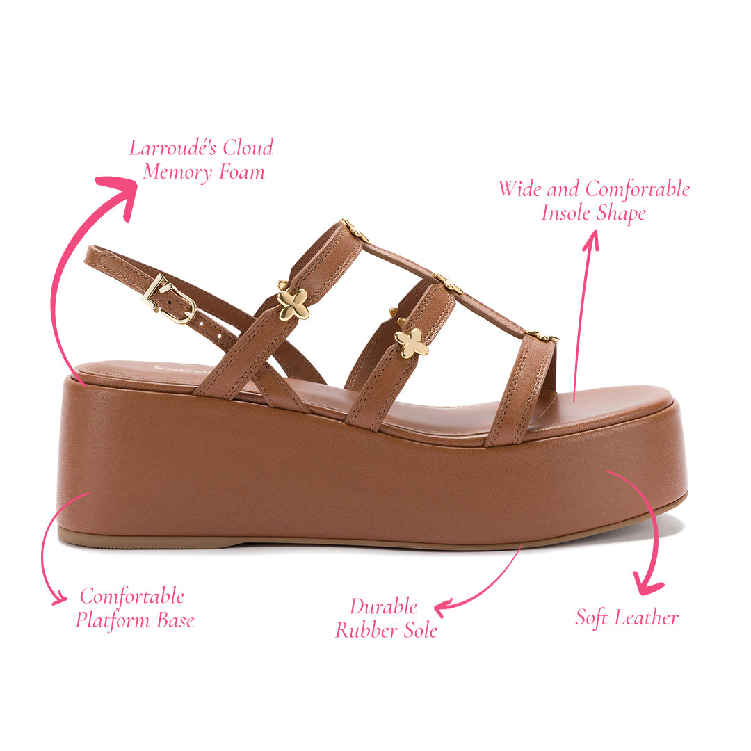 Harmony Flatform Sandal In Caramel Leather