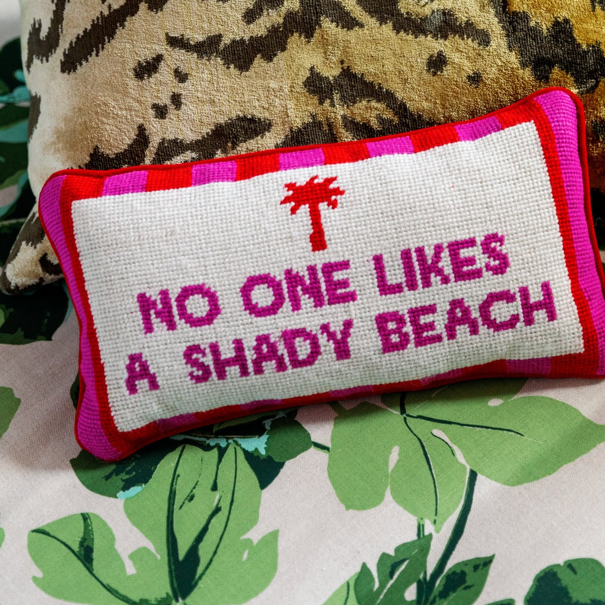 Shady Beach Needlepoint Pillow