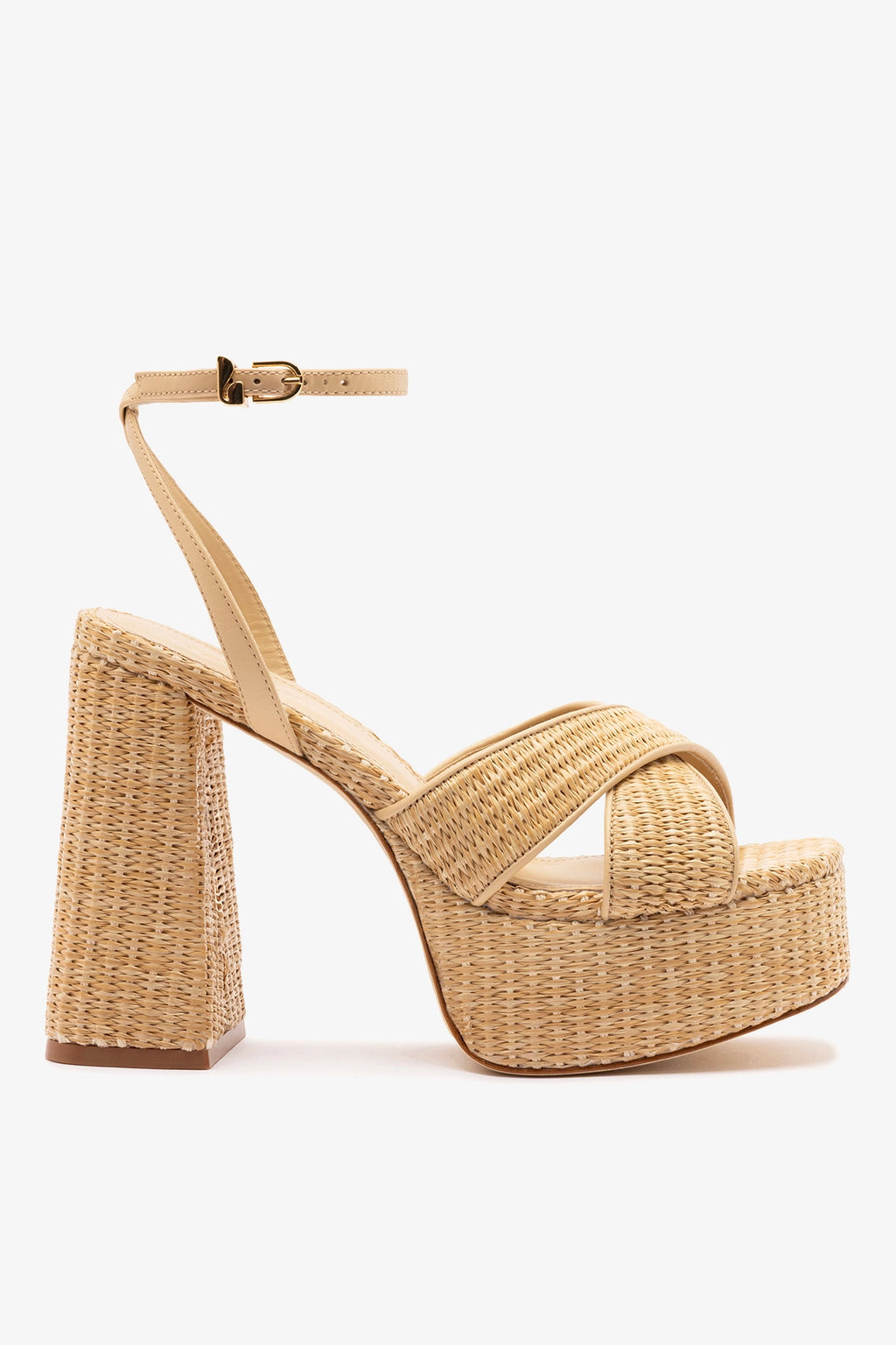 Dolly X Platform Sandal In Natural Raffia – Larroude