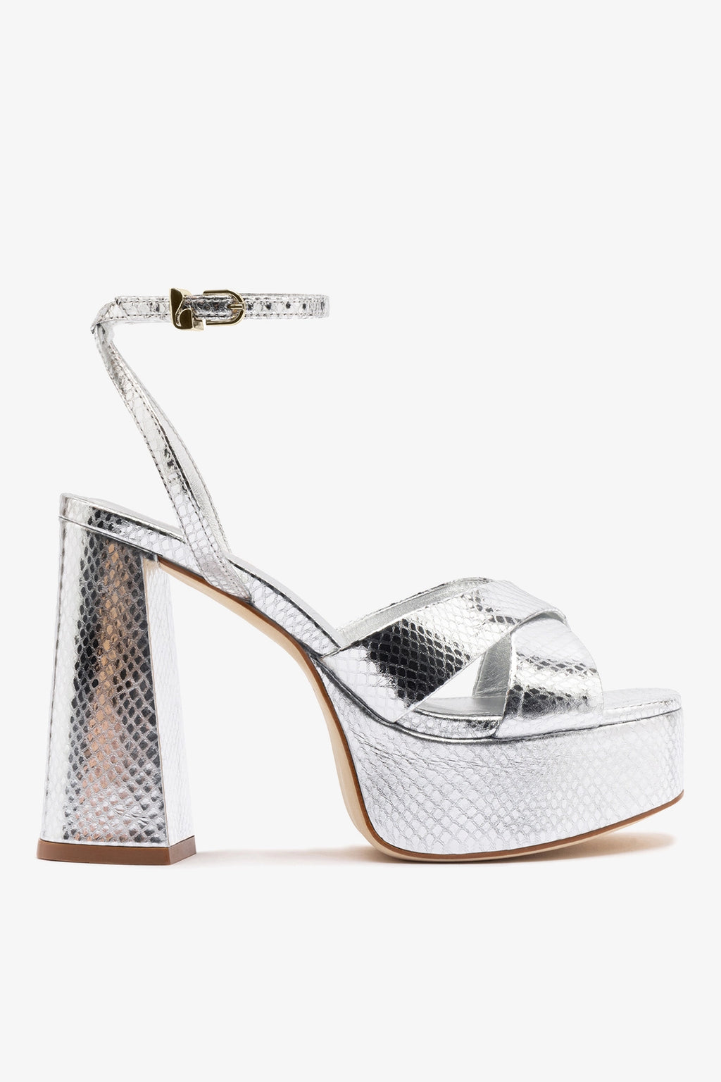 Dolly X Platform Sandal In Silver Snake Leather - Sandals