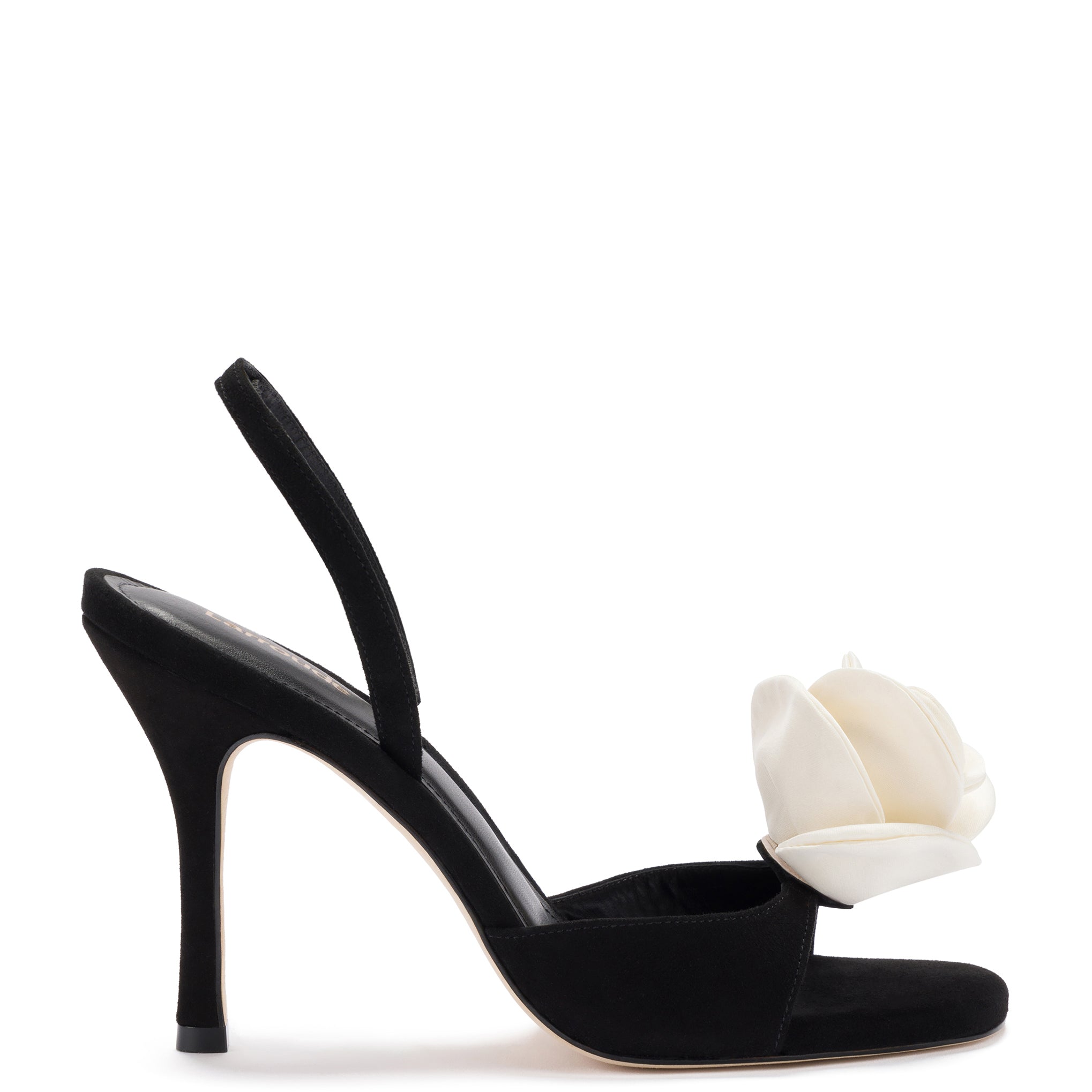 Salma Sandal In Black Suede and Ivory Satin