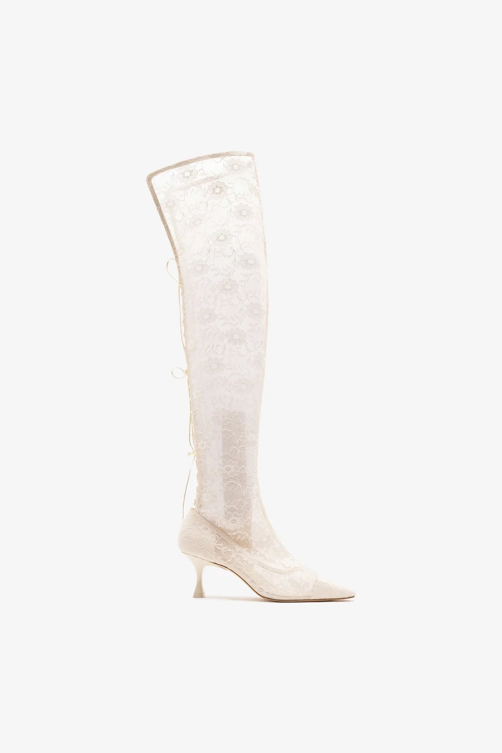 White Lace Mid Heel Lace-up Boot Ines Markarian – Larroude