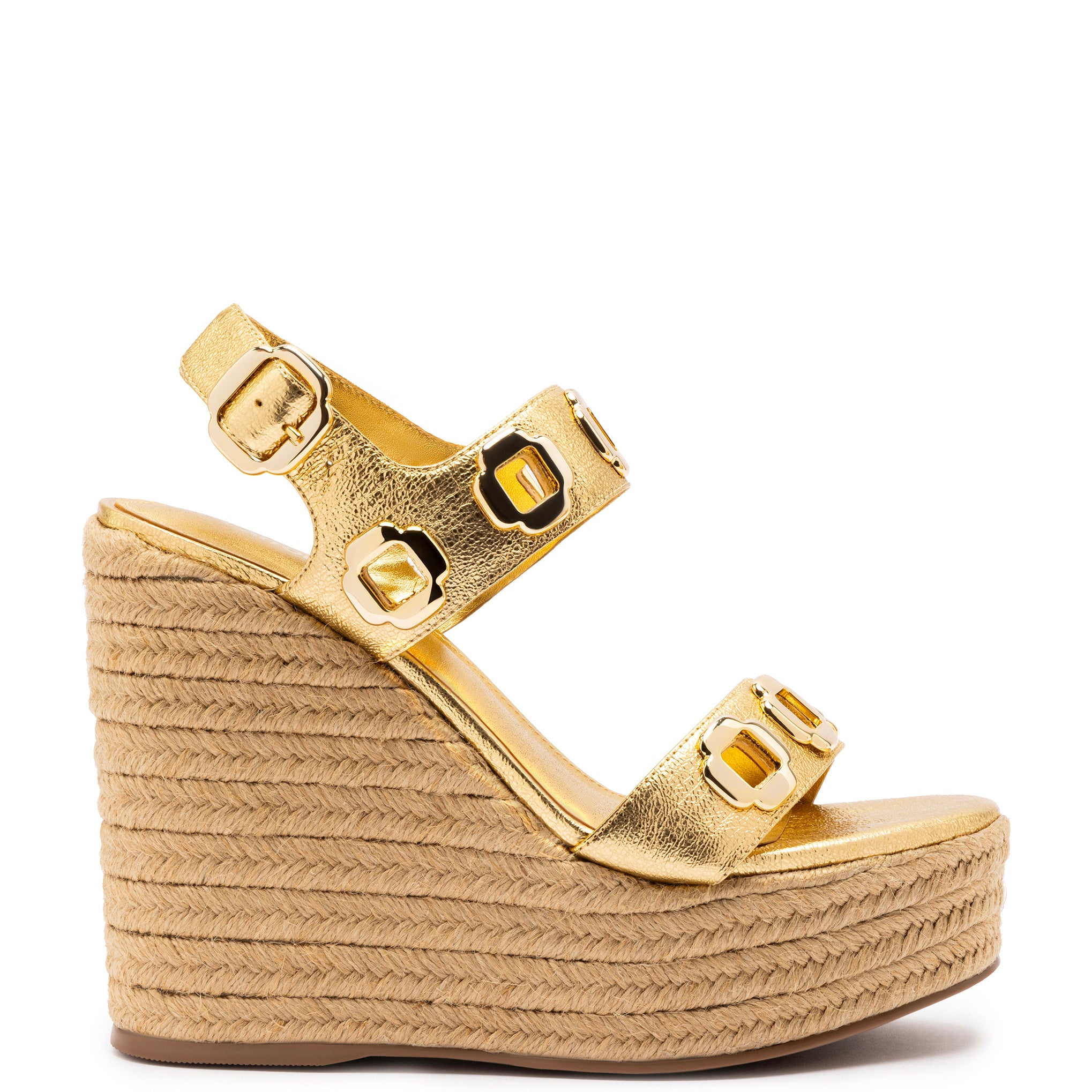 Gold Peep Toe Espadrille