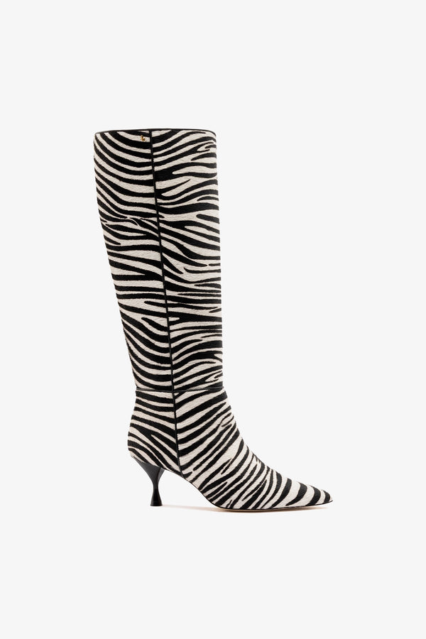 Zebra Hair Leather Mid Flare Heel Boot Georgia – Larroude