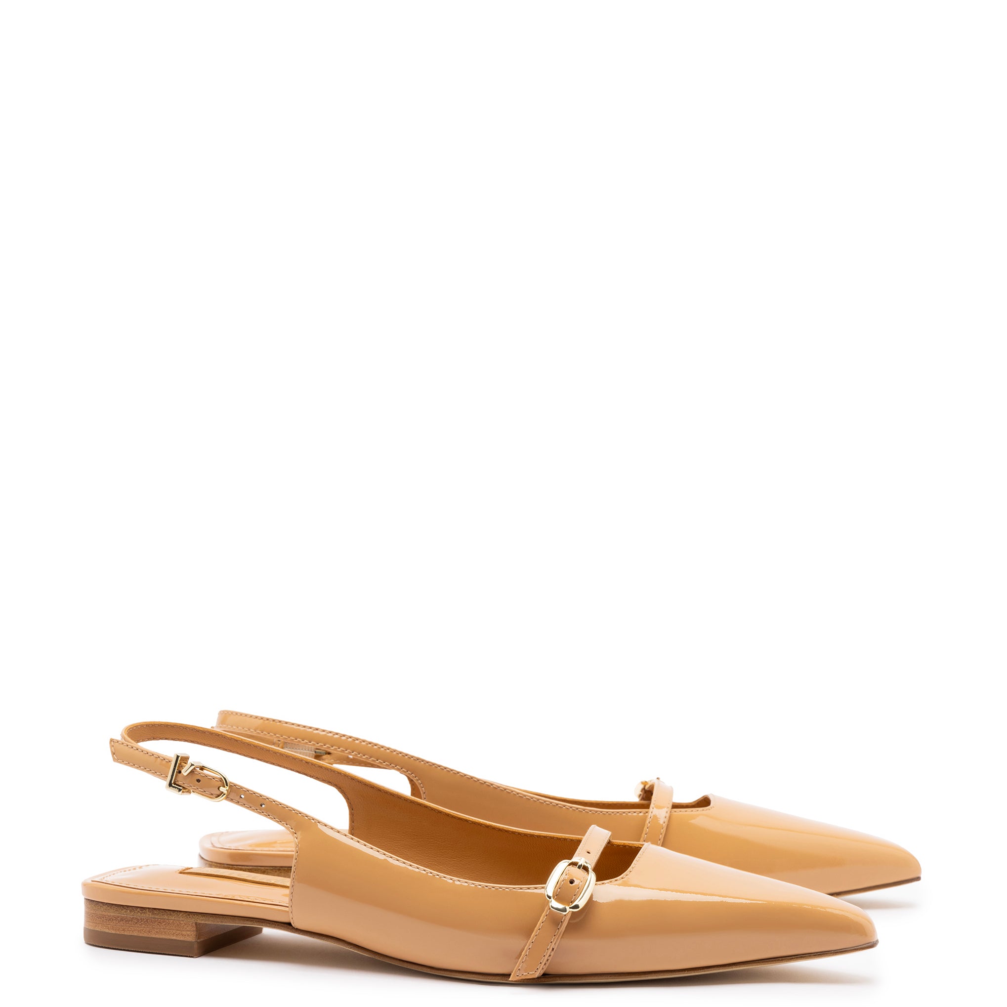 Ines Flat In Tan Patent Leather