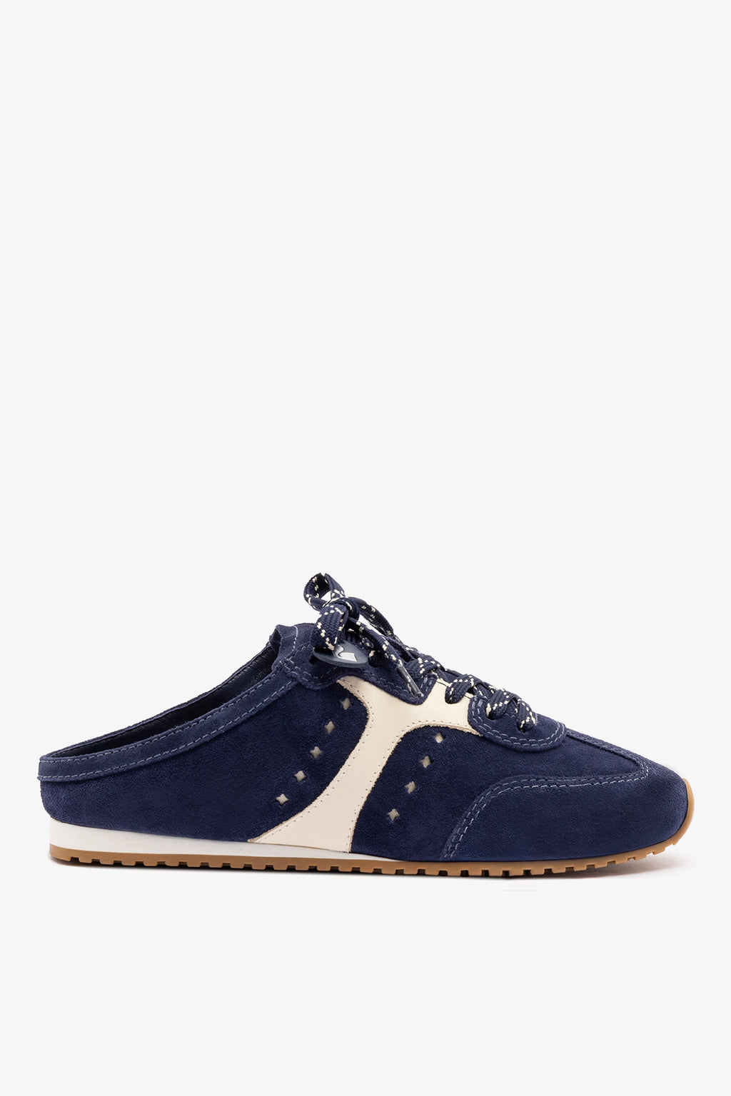 希少✨Estacion×marmelo ゴム紐 レザー スニーカー ネイビー Stella Mule In Navy Suede and Ivory Leather - Heels - Larroudé