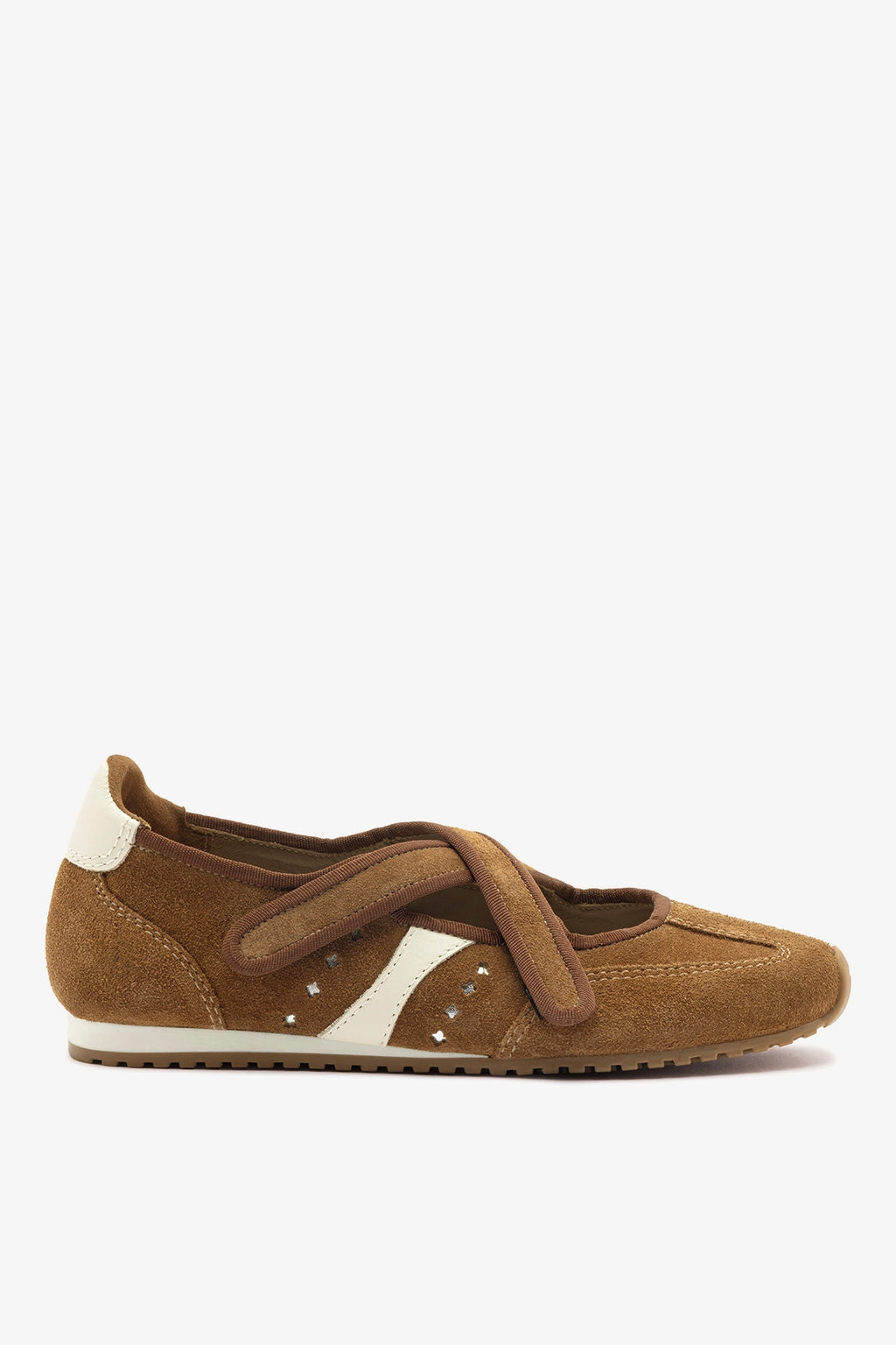 Stella Ballerina Flat In Russet Suede and Ivory Leather - Flats