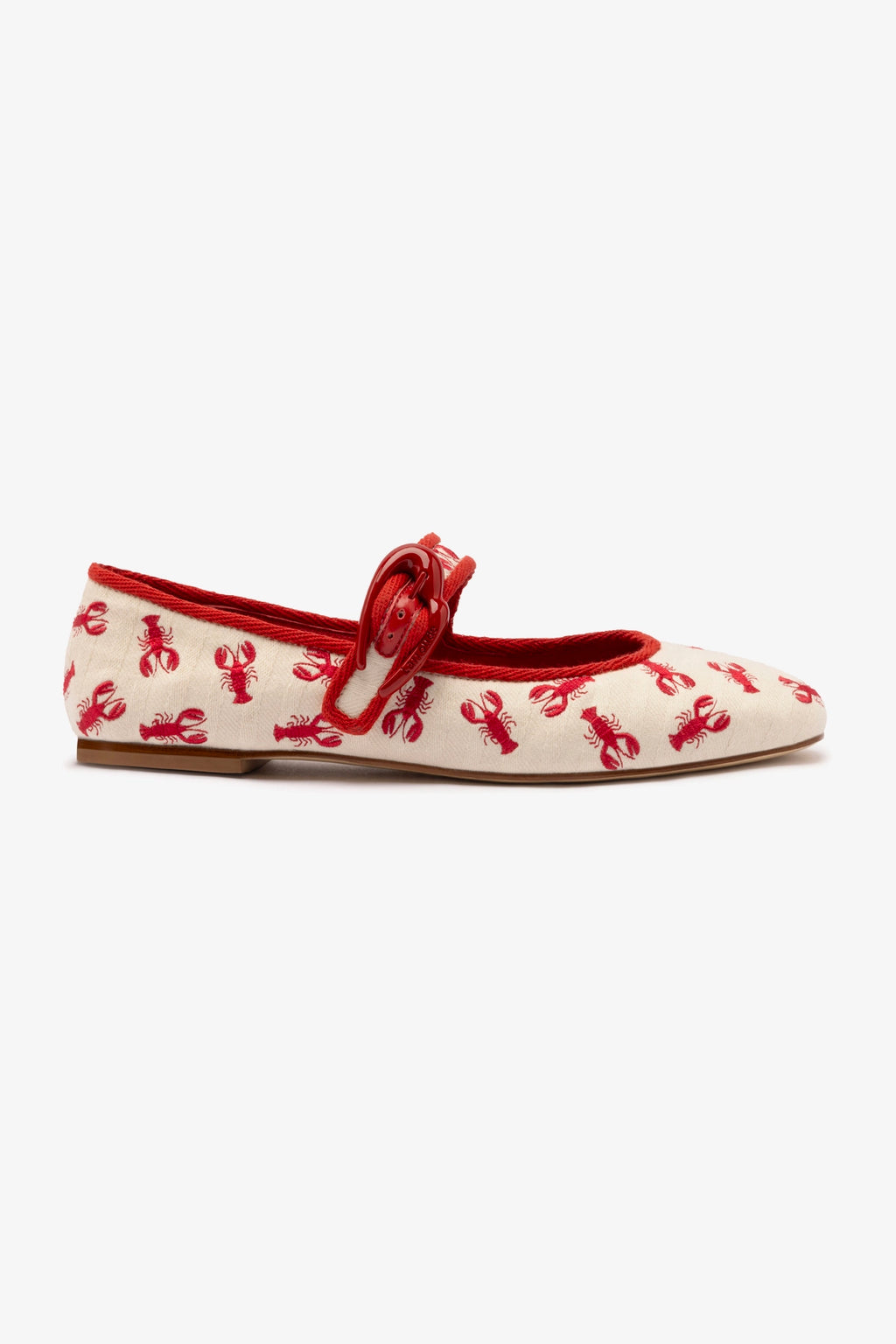 Verona Ballet Flat In White Striped Fabric And Lobster Embroidery verona-ballet-flat-in-white-striped-fabric-and-lobster-embroidery