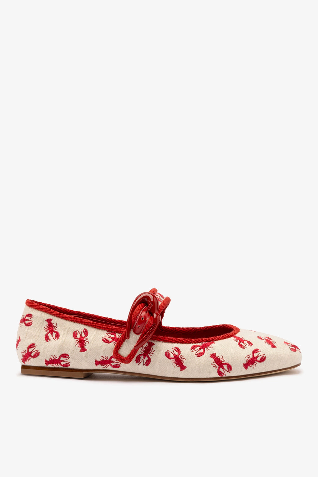 Verona Ballet Flat In White Striped Fabric and Lobster Embroidery