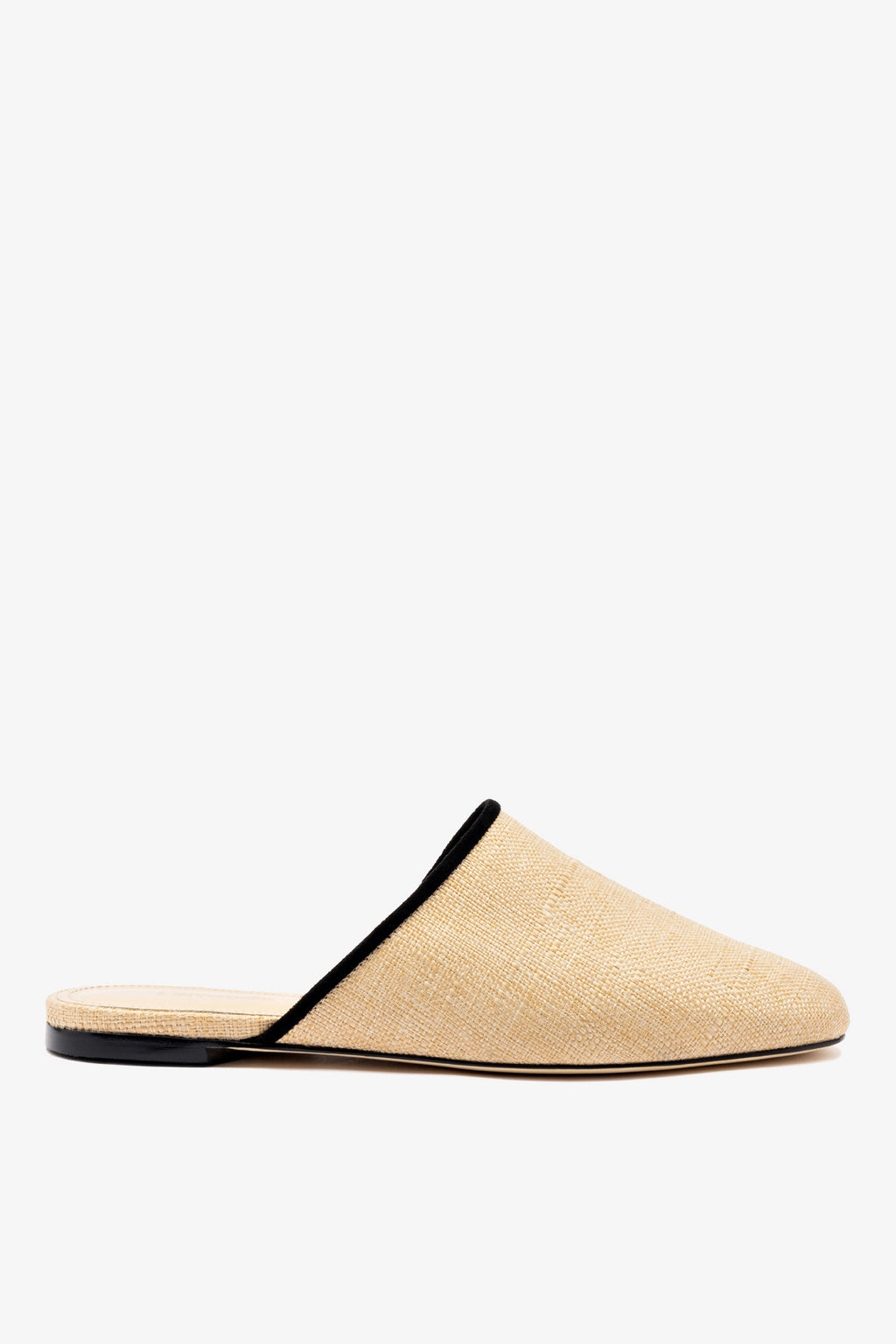 Venice Flat Mule In Beige Raffia and Black Trimming - Flats