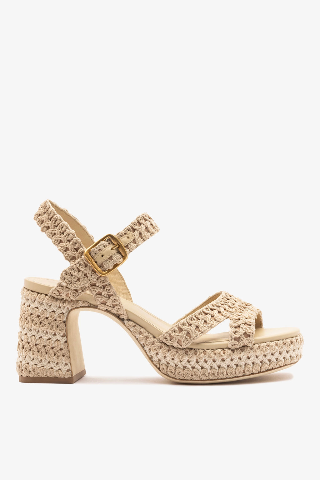 Natural Striped Crochet Mid Heel Platform Sandal Jolene Low – Larroude