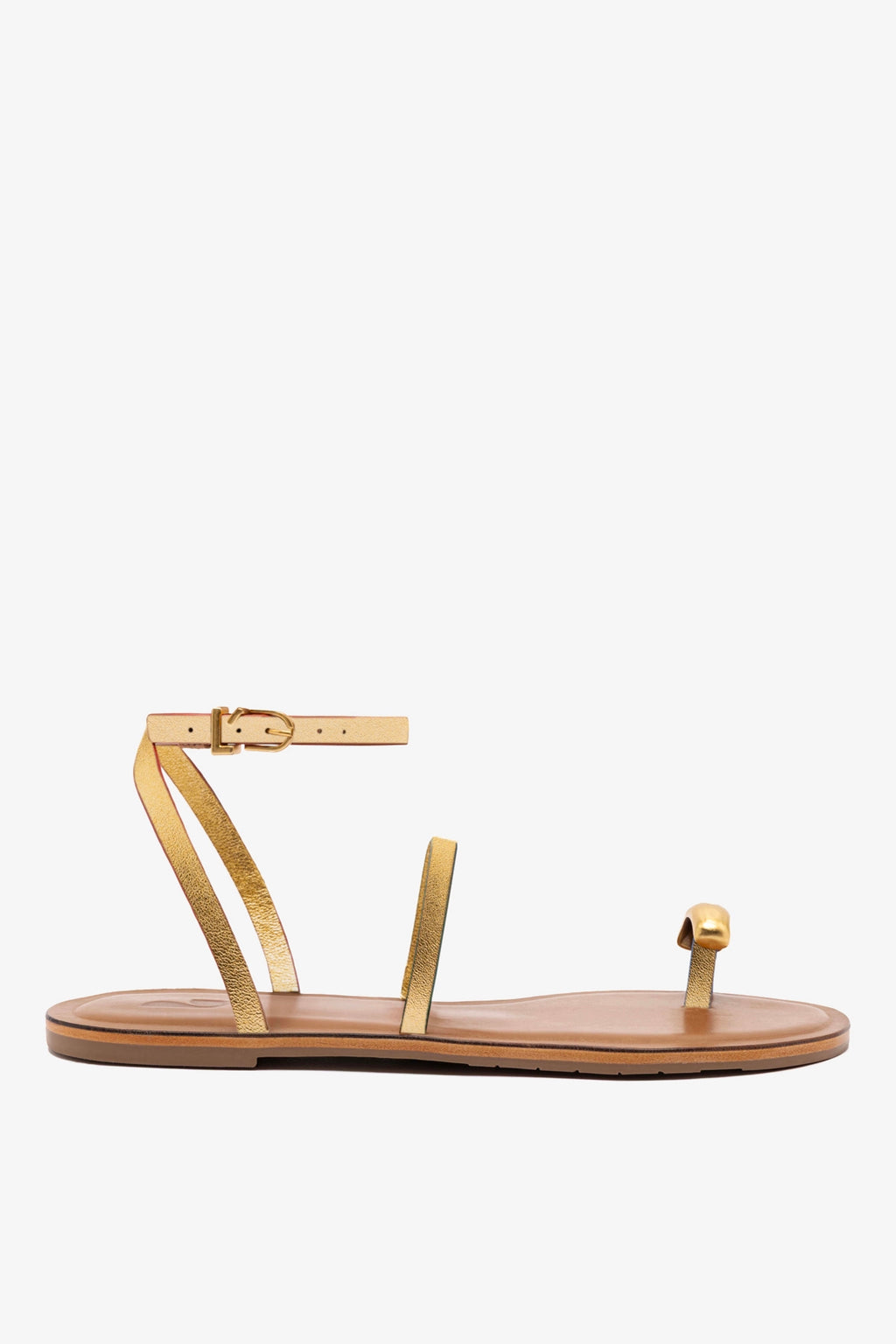 Biarritz Flat Sandal In Gold Metallic Leather Biarritz Flat Sandal In Gold Metallic Leather