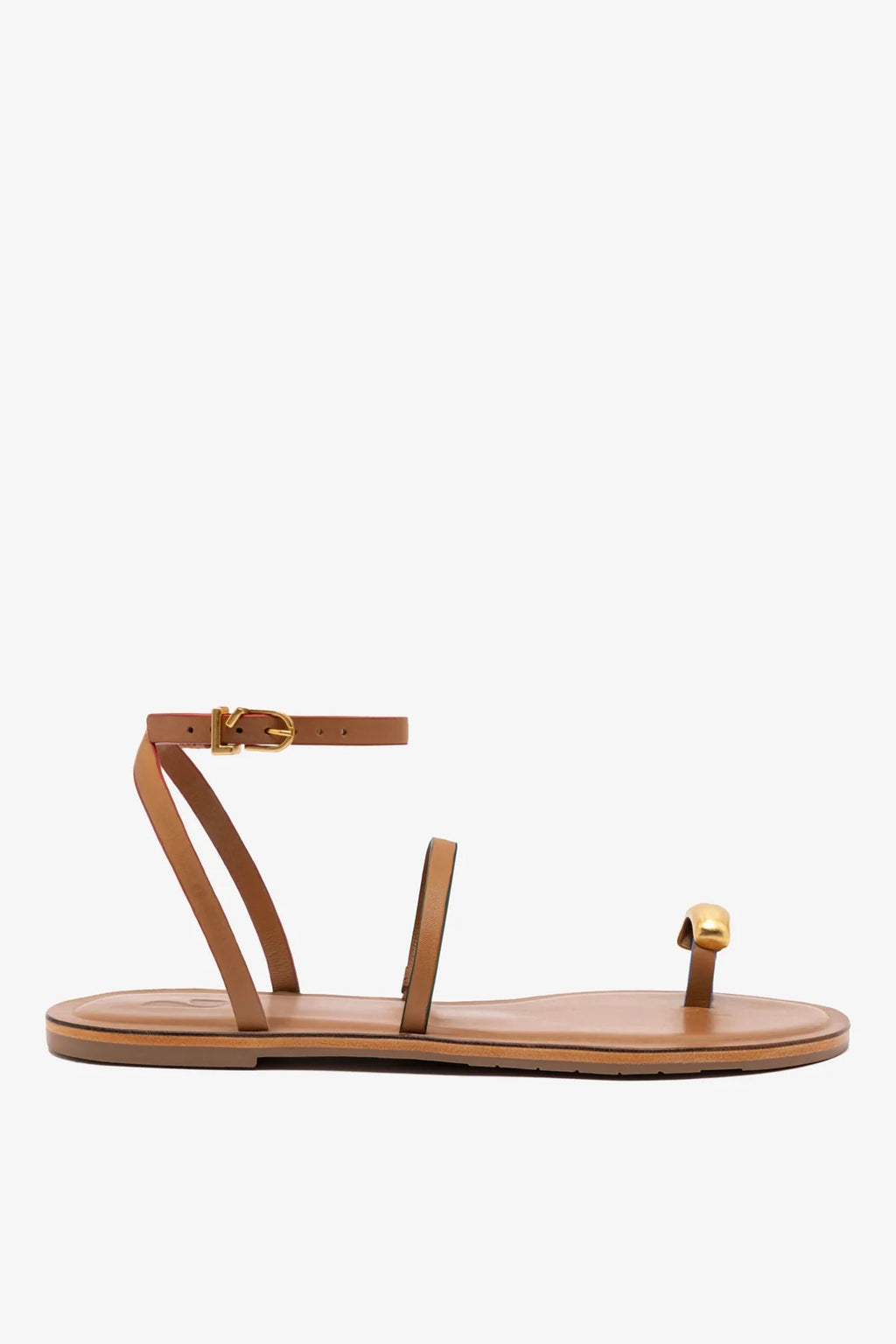Biarritz Flat Sandal In Light Caramel Leather - Flats - Larroudé