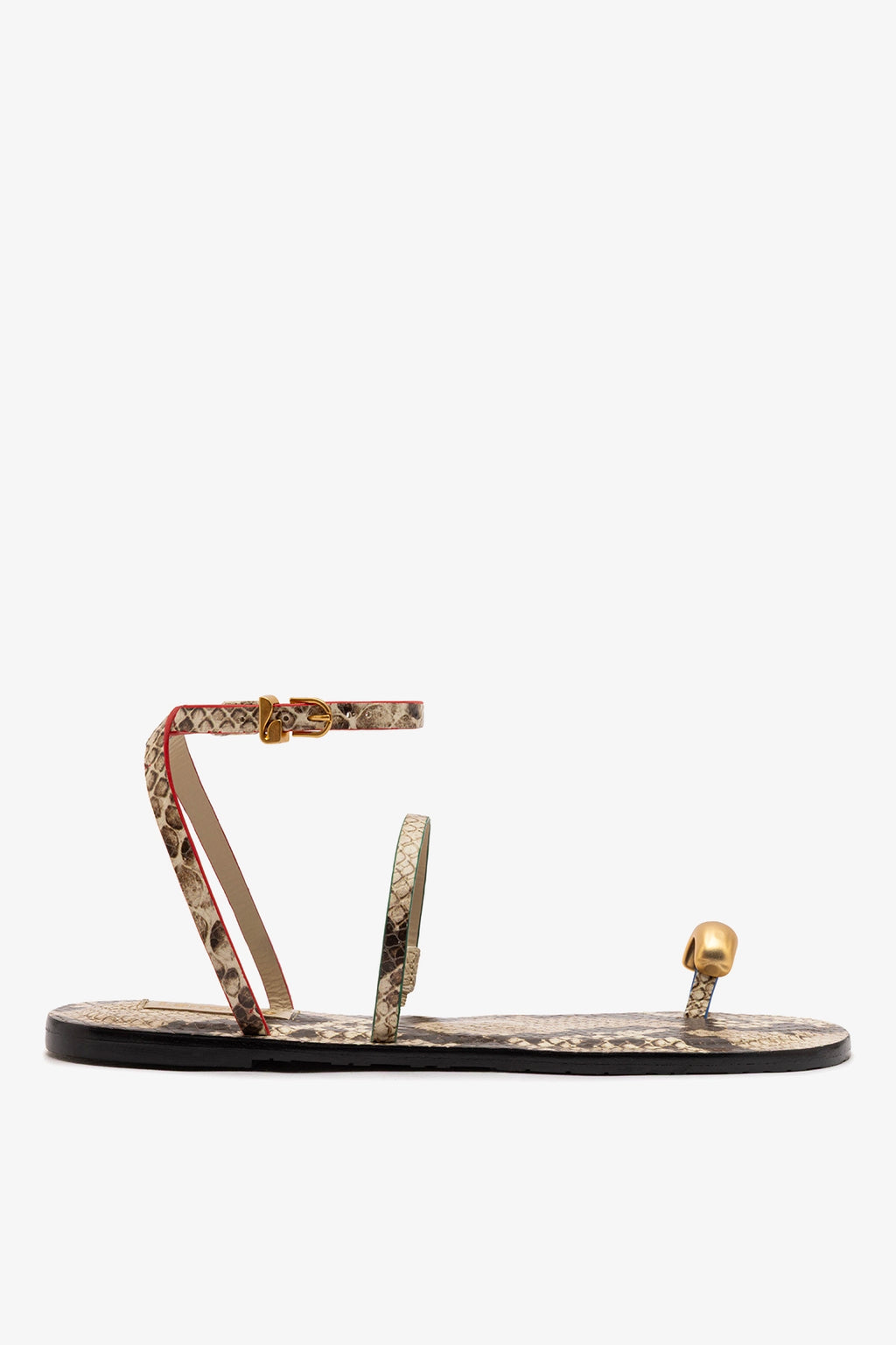 Biarritz Flat Sandal In Neutral Snake Leather - Flats - Larroudé