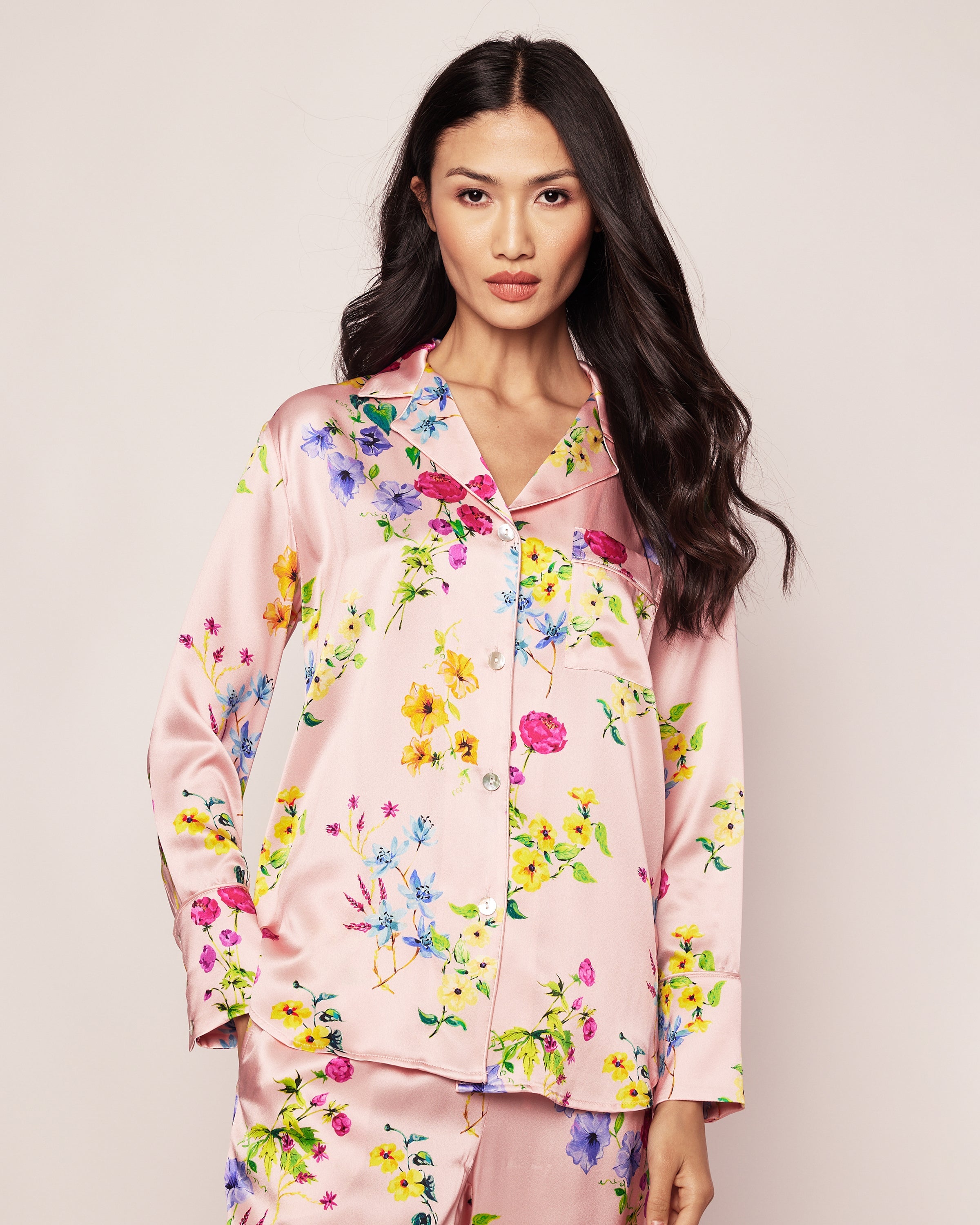 Women's Silk Pajama Set in Blush Brilliant Botanical