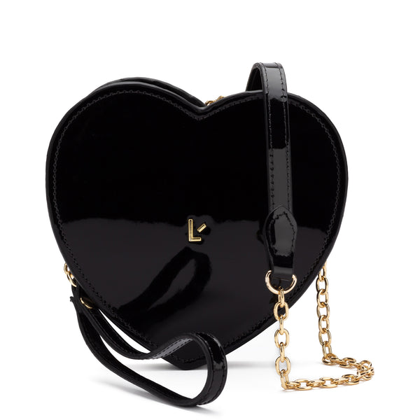 Margate Black Patent Leather Heart Cross-Body Bag