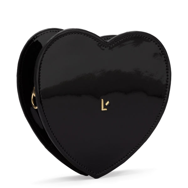 Margate Black Patent Leather Heart Cross-Body Bag