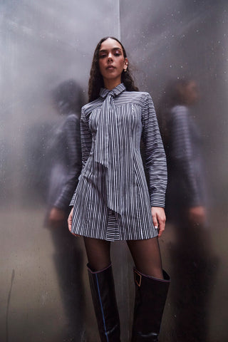 Annie Bustier Dress In Black and White Striped Cotton - Clothing