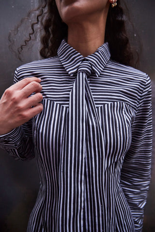 Annie Bustier Dress In Black and White Striped Cotton