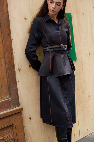 Elena Buttondown Dress In Black Percale