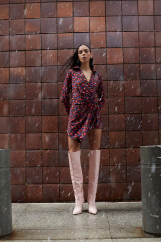 Sashi Wrap Dress In Black Floral Silk