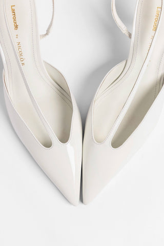 Larroudé by Nicolò B.: Lucia Slingback Pump White Patent Leather Pump Larroudé x Nicolò Beretta
