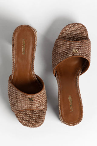 Dolly Low Platform Mule Caramel Raffia Mule Larroudé