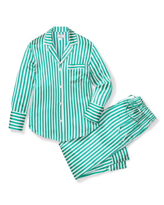 Conjunto de pijama de seda para mujer con rayas verdes