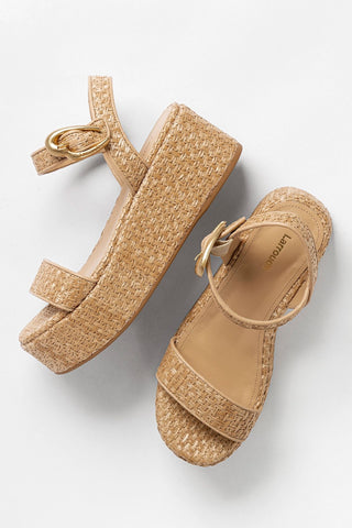 Verona Flatform Sandal Beige Raffia Sandal Larroudé