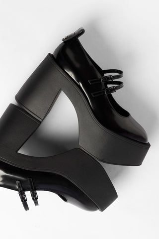 Olivia Platform Pump Black Leather Pump Larroudé