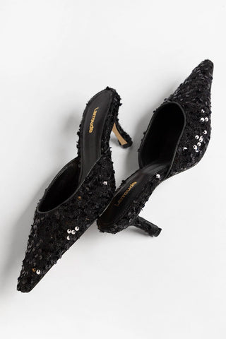 Carine Mule Black Tweed and Sequins Mule Larroudé