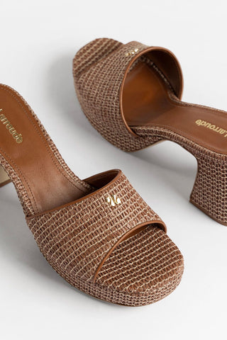 Dolly Low Platform Mule Caramel Raffia Mule Larroudé
