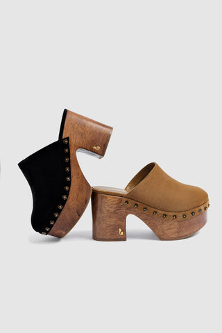 Miso Wooden Platform Clog In Peanut Suede