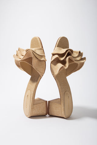 Brigitte Ruffle Mule In Beige Raffia