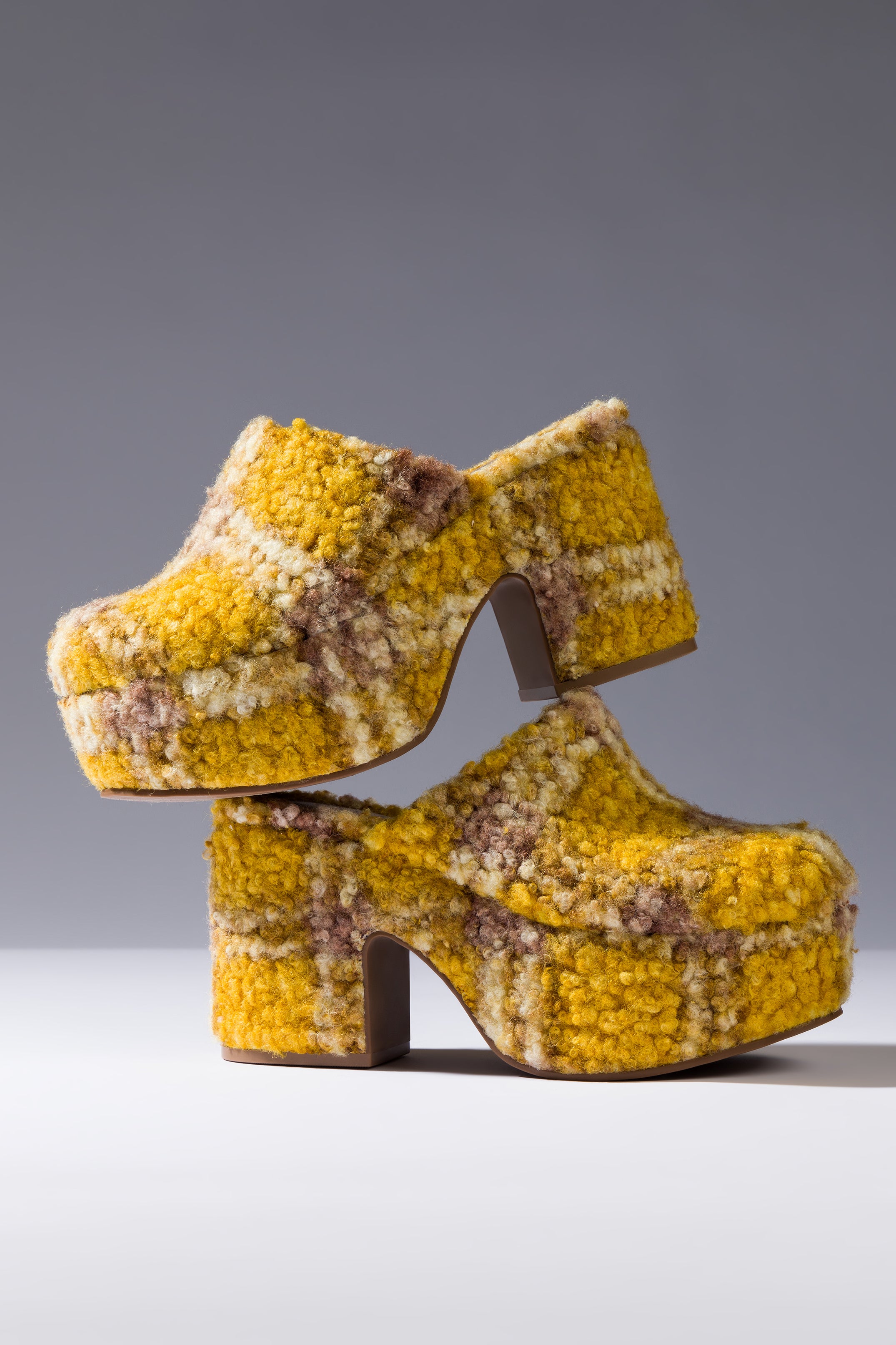 Miso Platform Clog In Dijon Plaid Shearling - Main Image