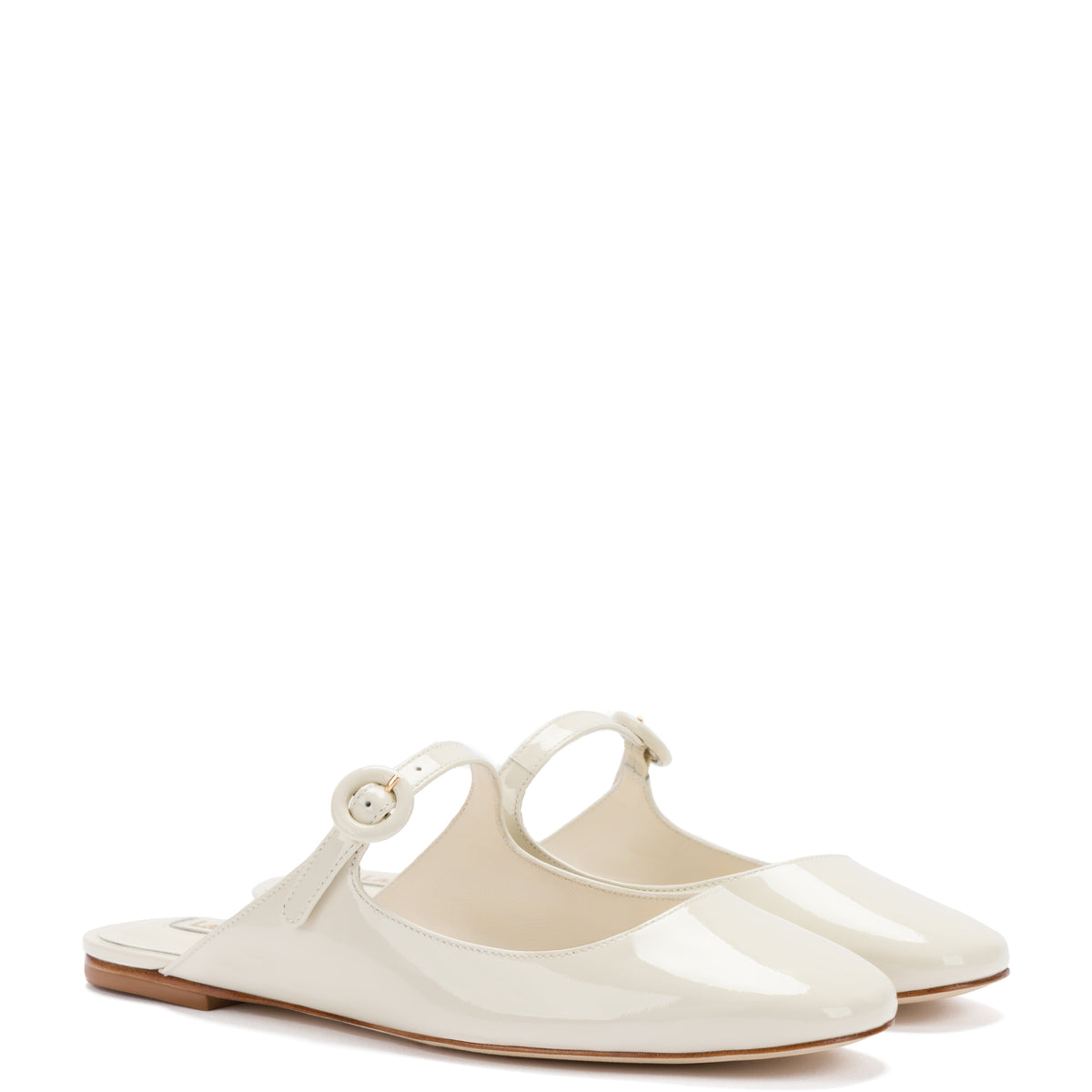 Blair Flat Mule In Ivory Patent Leather