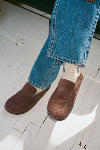 Larroudé x Parke Clog In Brown Suede