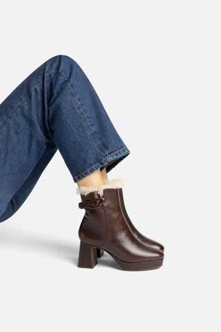 Dolly Verona Low Boot In Brown Leather And Natural Shearling