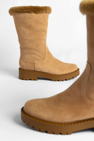 Harper Shearling Boot Peanut Suede Boot Larroudé