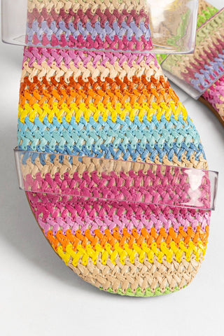 Gabe Clear Flat Rainbow Raffia Flat Larroudé