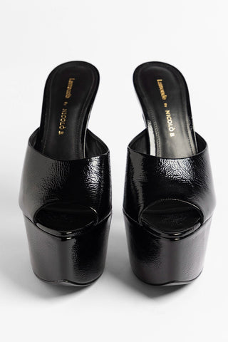 Larroudé by Nicolò B.: Isabella Platform Mule Black Patent Leather Pump Larroudé x Nicolò Beretta