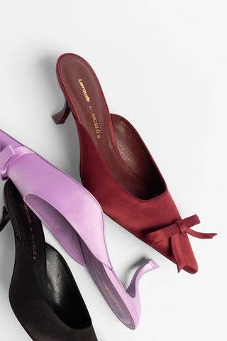 Larroudé by Nicolò B.: Maria Mule Burgundy Satin Pump Larroudé x Nicolò Beretta