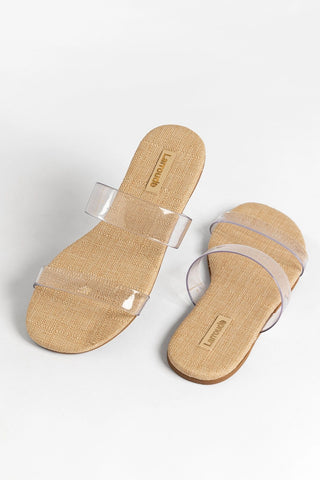Gabe Clear Flat Beige Raffia Flat Larroudé
