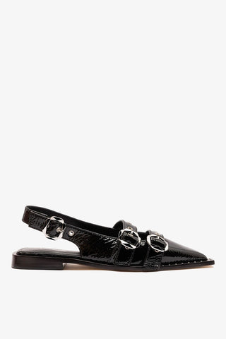 Patti Flat Black Patent Leather Flat Larroudé