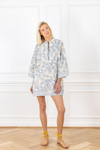 Ivory Embroidered Silk Mini Caftan