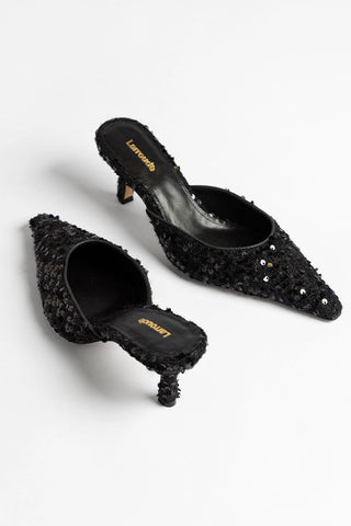 Carine Mule Black Tweed and Sequins Mule Larroudé