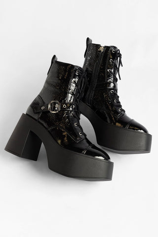 Olivia Patti Platform Boot Black Patent Leather Boot Larroudé