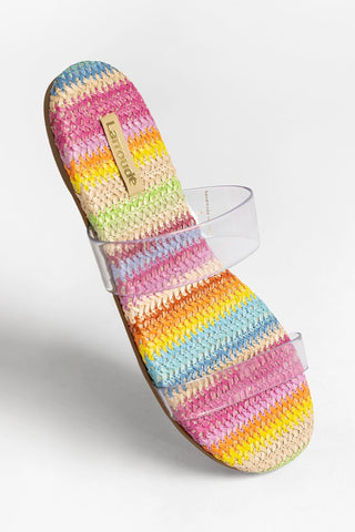 Gabe Clear Flat Rainbow Raffia Flat Larroudé