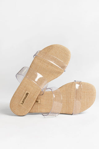 Gabe Clear Flat Beige Raffia Flat Larroudé
