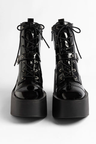 Olivia Patti Platform Boot Black Patent Leather Boot Larroudé